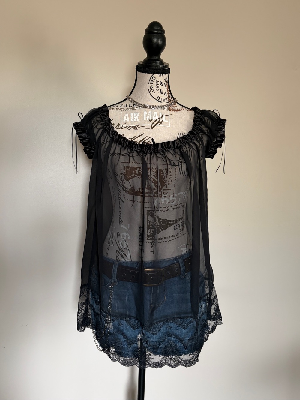Y2K Black La Senza Sheer Baby Doll Slip Top Coquette Girl Whimsigoth